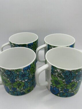 Four Holt Howard Vintage Floral Coffee Mugs